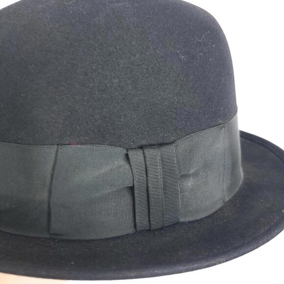 Vintage Royal Stetson Hat Union Made Bowler 50s 60s Rounded Top Fedora Black - Picture 3 of 11
